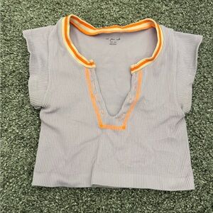 Urban Outfitters Ribbed Gray Crop Top with Orange Accents